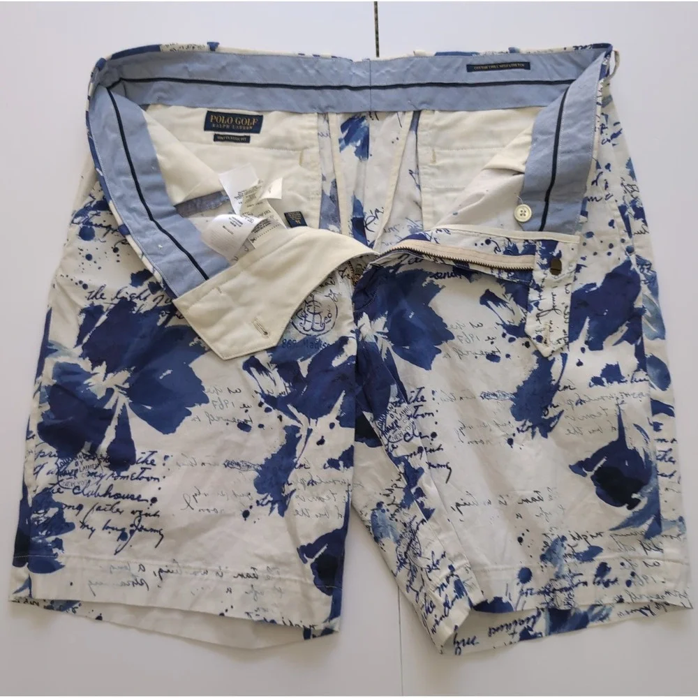 Polo Ralph Lauren Golf Shorts Mens 36 Magnolia Lane Blue Script Floral Luxury